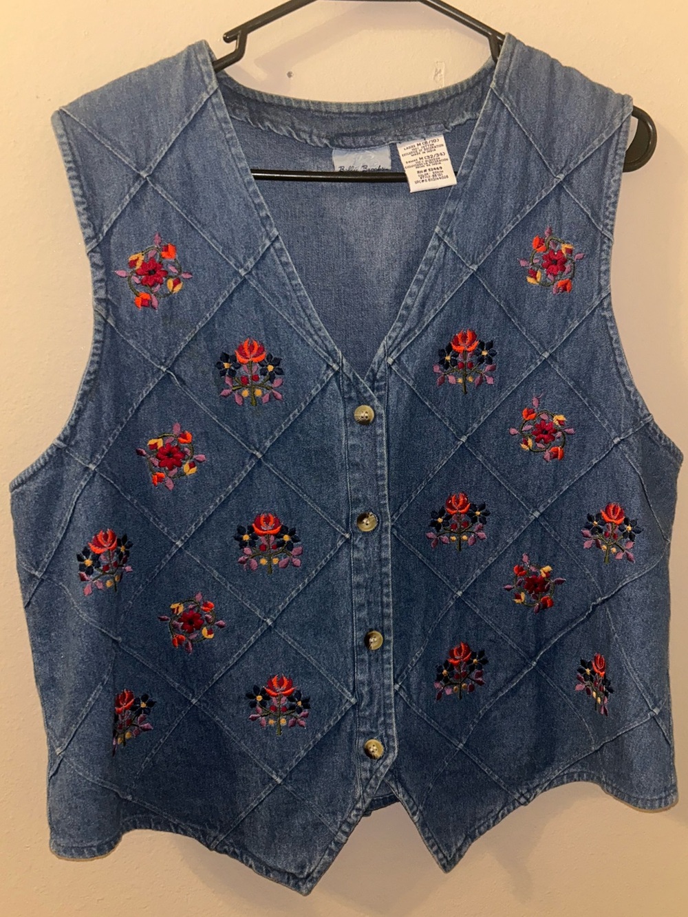 Vintage Bobbie Brooks Blue Denim Embroidered Button-Front Vest
